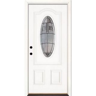 Feather River Doors 37.5 in. x 81.625 in. Rochester Patina 3/4 Oval Lite Unfinished Smooth Fiberglass Prehung Front Door 173191