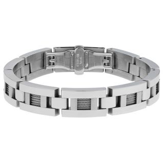 Stainless Steel Mens Silvertone Cable Inlay Link Bracelet   16476488