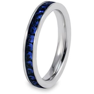 Women's Stainless Steel Ring with Dark Blue CZ Inlay