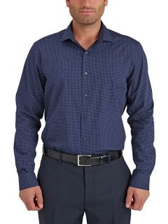 Paul Costelloe Pattern Slim Fit Long Sleeve Classic Collar Shirt Navy