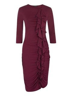HotSquash Long sleeved dress with frill detail Burgundy