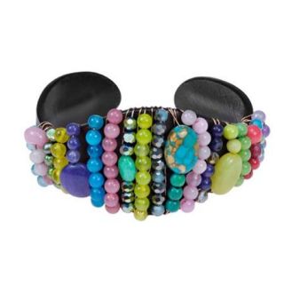 Lively Multicolor Flair Gemstone Leather Cuff Bracelet (5 4 mm)(Thailand)