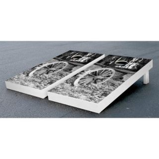 Rustic Wheelbarrow Black & White Themed Cornhole Boards Game Set