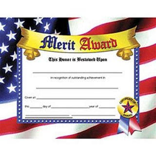 Hayes Blue Border Merit Award Certificate, 81/2 x 11, 30/Pack