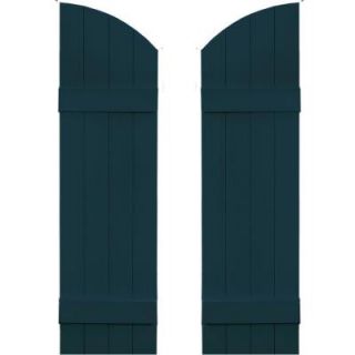 Builders Edge 14 in. x 45 in. Board N Batten Shutters Pair, 4 Boards Joined with Arch Top #166 Midnight Blue 090140045166