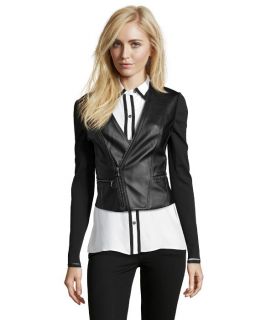 Bcbgmaxazria Black Faux Leather 'owen' Jacket With Knit Sleeves (332436701)
