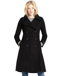 French Connection Black Wool Blend Double Breasted 'fit And Flare' Long Coat (323736301)