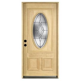 36 in. x 80 in. Solid Mahogany Type Unfinished Patina Beveled Glass 3/4 Oval Prehung Front Door SH 554 UNF PH RH
