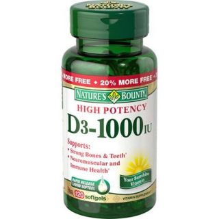 Nature's Bounty High Potency D3 1000 IU Vitamin Supplement Softgels, 120 count