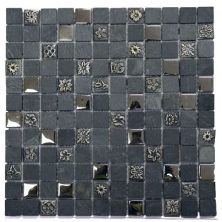 Silver Blue Engraving Mosaic Stone 11.75 inch Square Wall Tiles