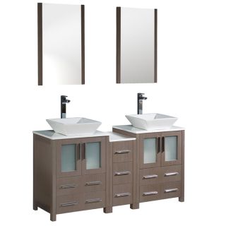 Fresca Torino 60 inch Grey Oak Modern Double Sink Bathroom Vanity with