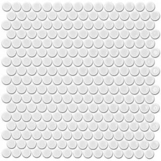 Splashback Tile Bliss Penny Round White 12 in. x 12 in. x 10 mm Polished Ceramic Floor and Wall Mosaic Tile BLISSPNYRNDPOLWHT