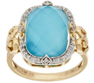 14K Gold Sleeping Beauty Turquoise Doublet and Diamond Ring —
