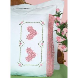 Stamped Pillowcases With Hemstitched Edge 2/Pkg Chicken Scratch Hearts