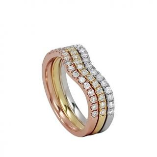 Diamond Couture 14K Gold .6ct Diamond Tritone 3 piece Band Ring Set   7952440