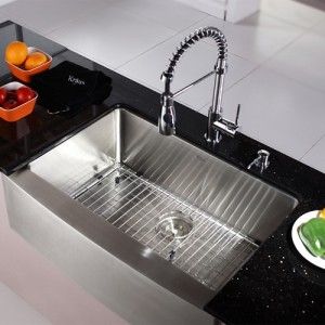 Kraus KHF200 30 KPF1612 KSD30CH 30 inch Farmhouse Single Bowl Stainless Steel Kitchen Sink with Chrome Kitchen Faucet and Soap Dispenser