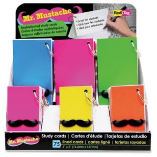 Redi tag Mr. Mustache Study Cards Display   Ruled   3" X 5"   36 / Display Box   Neon Assorted Paper (rtg 10113)