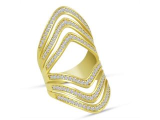 18K Yellow Gold Over Sterling Silver Cubic Zirconia Large Open Ring