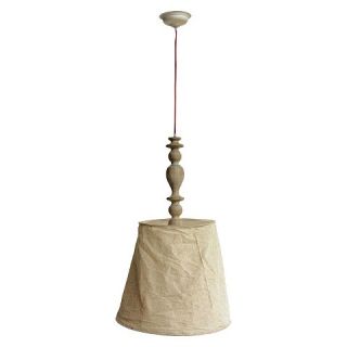 Wood Pendant Lamp with Red Fabric Cord & Shade
