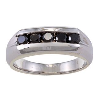 Sterling Silver 8/10 Ct TDW Mens Five Stone Black Diamond Ring