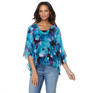 Colleen Lopez "Exotic Oasis" V Neck Floral Top with Tank   7928169