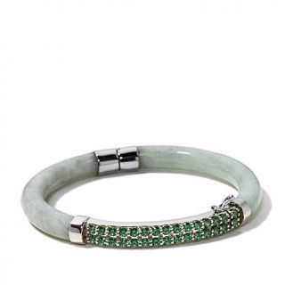 Jade of Yesteryear Jade and CZ Sterling Silver Hinged Bangle Bracelet   7634861