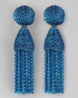 Oscar de la Renta Short Chain Tassel Earrings, Blue