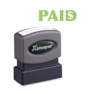 Xstamper Pre inked Stamp   Message Stamp   "paid"   0.50" Impression Width X 1.63" Impression Length   100000 Impression[s]   Light Green   Recycled   1each (xst 1827)
