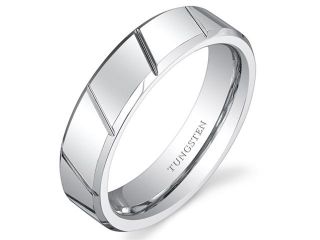 Diagonal Notches 6mm Mens and Womens White Tungsten Wedding Band Ring Available in Sizes 5 to 13