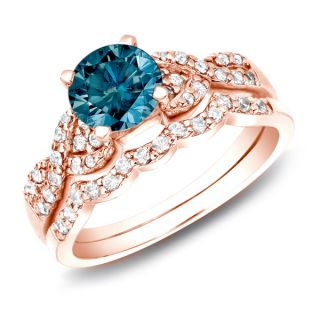 Auriya 14k Rose Gold 1ct TDW Blue Diamond Braided Bridal Ring Set (SI1
