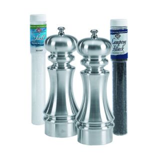 Brushed Metal Salt and Pepper Mill Set with Refills   16251896