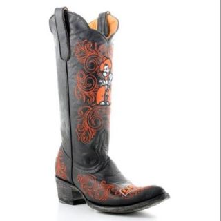Gameday Boots Womens 13" Tall Black Leather Oklahoma State Cowboy Boots (6.5)