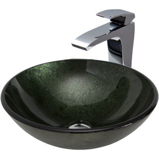 VIGO 6 in D Emerald Glass Round Vessel Sink with Faucet