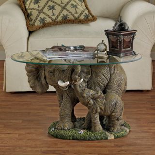 Design Toscano Elephants Majesty Coffee Table with Glass Top