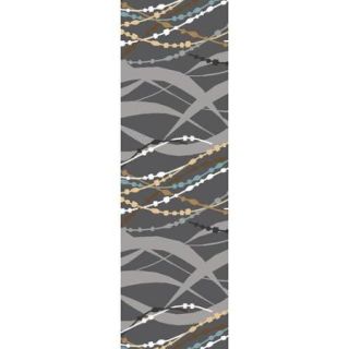 2.5' x 8' Interlaced Swirls Charcoal Gray, Light Gray and Toffee Brown Hand Tufted Area Throw Rug Runner