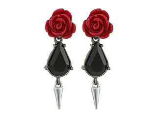 French Connection Rose & Dagger Drop Earrings Hematite/Silver/Burgundy