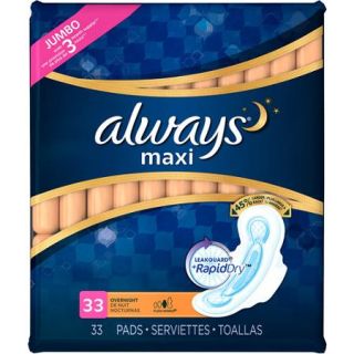 Always Maxi Overnight Pads with Flexi Wings, (Choose your Count)