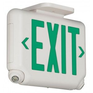 Dual Lite EVCUGWDI LED Exit Sign & Emergency Light Combo, 1.7W Green Letters Remote Damp Listed w/Spectron   White