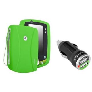 Insten Silicone Skin Case For Leapfrog LeapPad 2, Green (with 2 Port USB Car Charger Adapter)