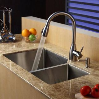 Kraus 32'' x 20'' Double Bowl Undermount Kitchen Sink with Faucet and Soap Dispenser