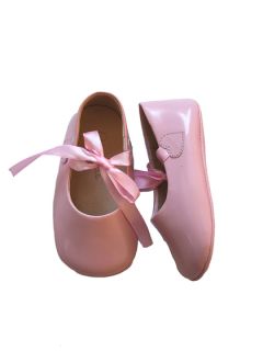 Blush Satin Ribbon Patent Ballets by Petit Pas
