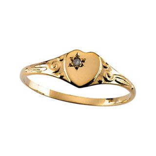 Jewelryweb 14k Yellow Gold Heart with Rough Diamond Childrens Ring