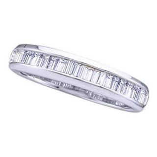 Rhodium Plated Silver 0.50ctw Elegant Channel Diamond Baguette Fashion Band Ring