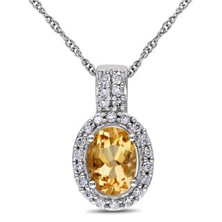 Miadora 10k White Gold Yellow Beryl and 1/5ct TDW Diamond Necklace (G