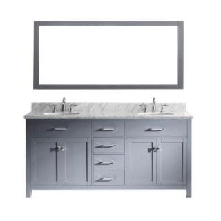 Virtu USA Caroline 72 in. W x 36 in. H Vanity with Marble Vanity Top in Carrara White with White Round Basin and Mirror MD 2072 WMRO GR