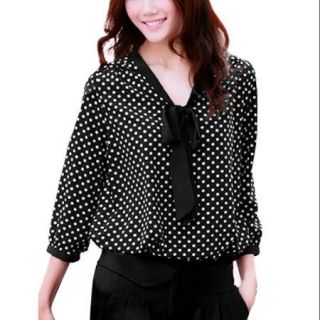 Allegra K Women's Polka Dots 3/4 Sleeve Dressy Blouse Black (Size XL / 16)