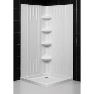 DreamLine SlimLine 32 in. x 32 in. Double Threshold Shower Base in White with Back Walls DL 6137 01