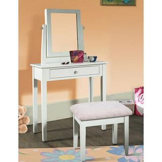 Youth Vanity, Bench and Mirror Set with Jewelry Storage, White