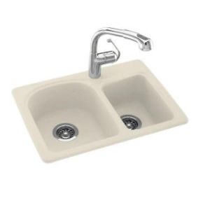 Dual Mount Composite 25x18x7.5 in. 1 Hole Double Bowl Kitchen Sink in Bone KS02518DB.037