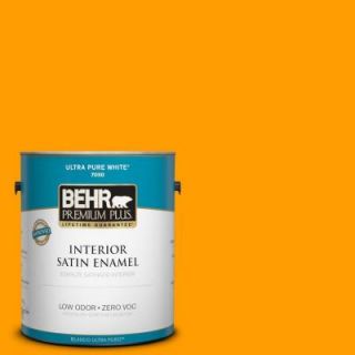 BEHR Premium Plus 1 gal. #S G 320 Atomic Tangerine Zero VOC Satin Enamel Interior Paint 730001